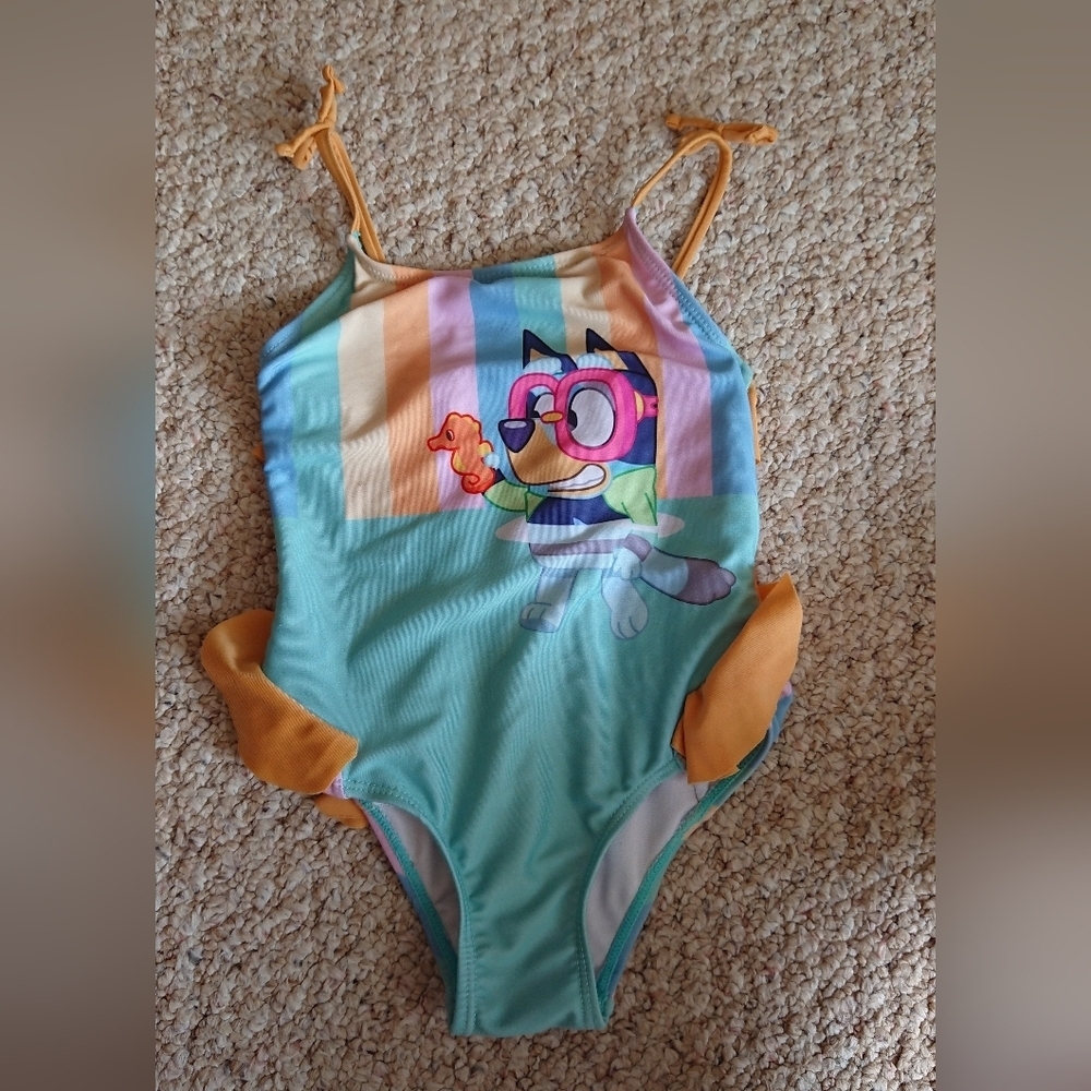 Bluey One Piece Swimsuit - Blue and Orange size 3T